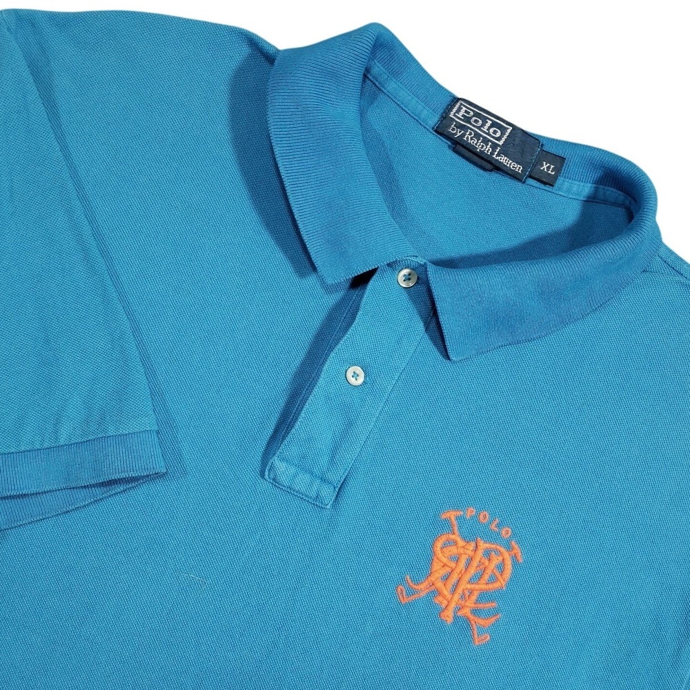 Polo Ralph Lauren Polo Shirt Mens XL‎ Blue Orange Crest Logo Short Sleeve Pique